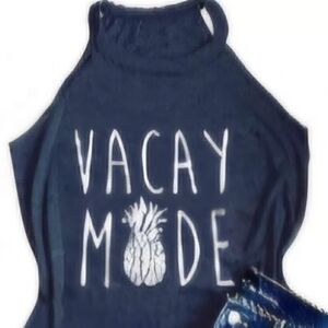 Blue 'Vacay Mode' Pineapple Tank Top XL